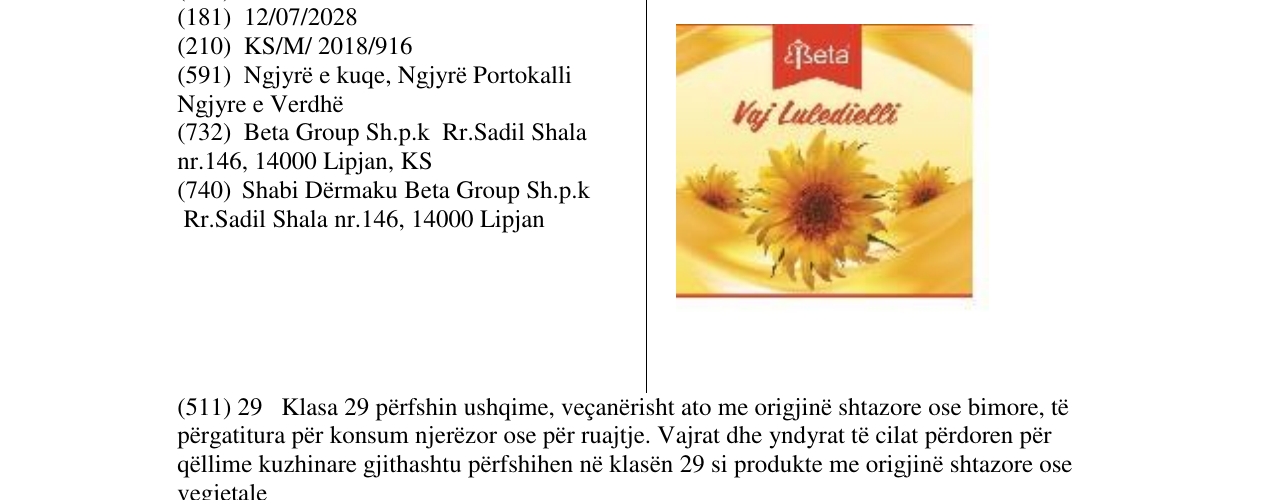 Zëri i markës Vaj Luledielli në buletin