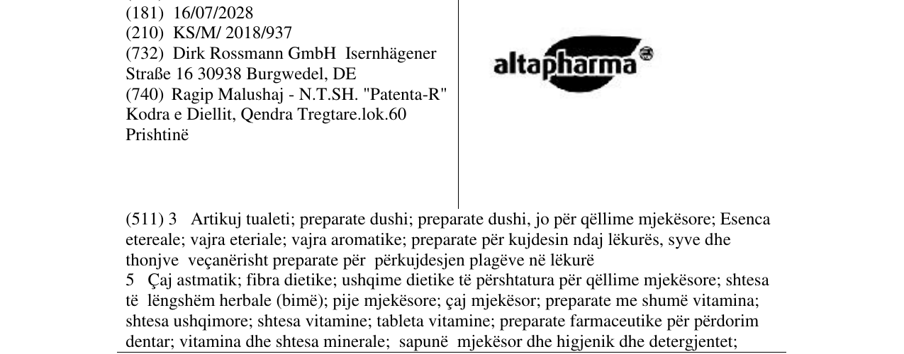 Zëri i markës altapharma në buletin
