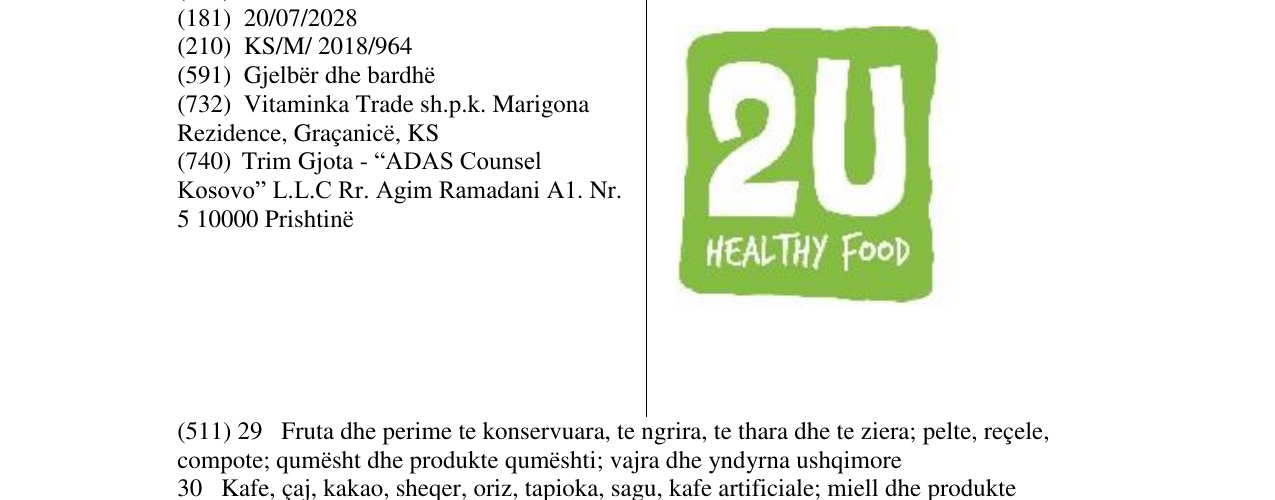 Zëri i markës 2U HEALTHY FOOD në buletin