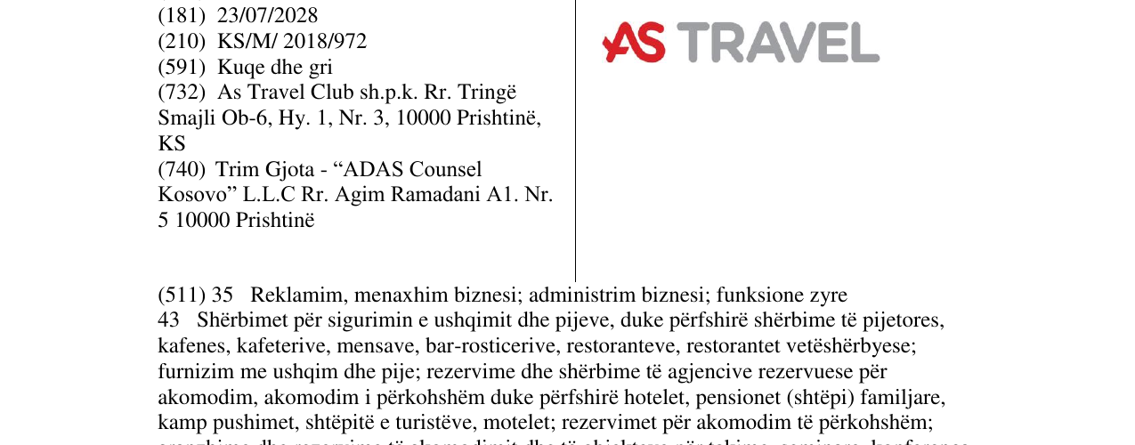 Zëri i markës AS TRAVEL në buletin