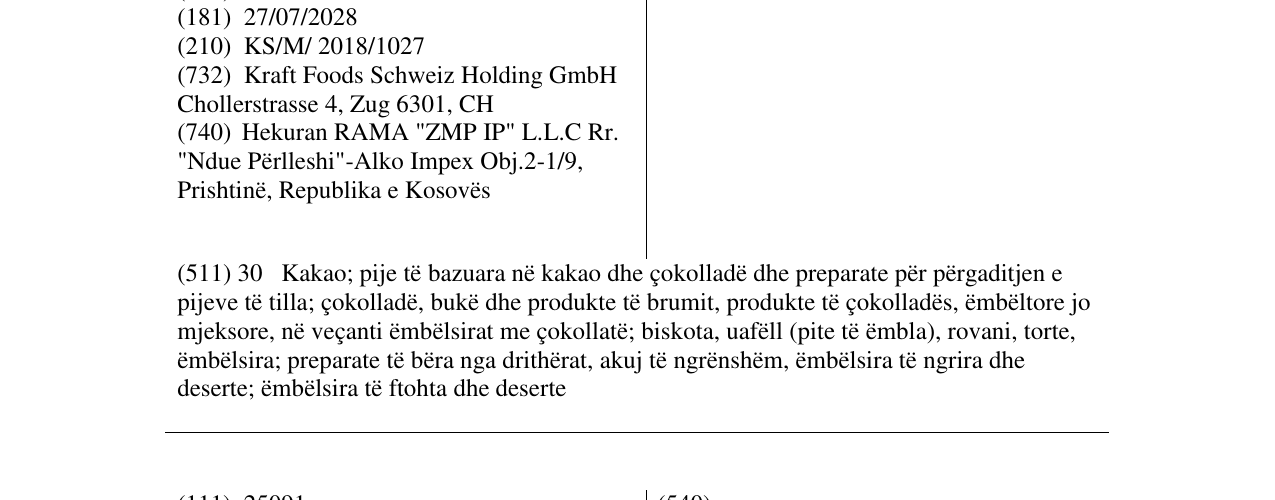 Zëri i markës MILKA TENDER COW në buletin