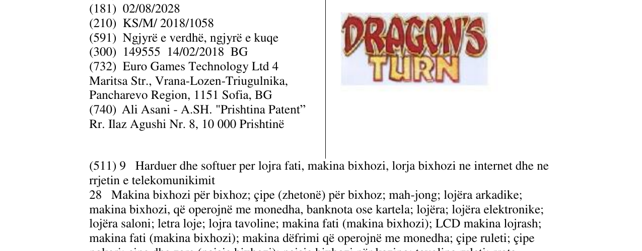 Zëri i markës DRAGON'S TURN në buletin