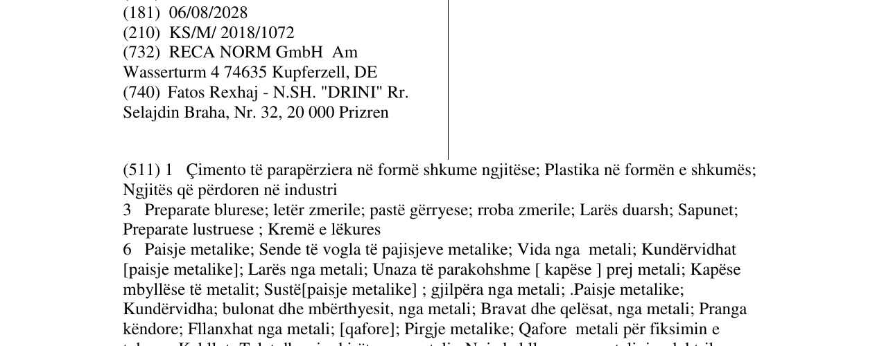 Zëri i markës RECA në buletin