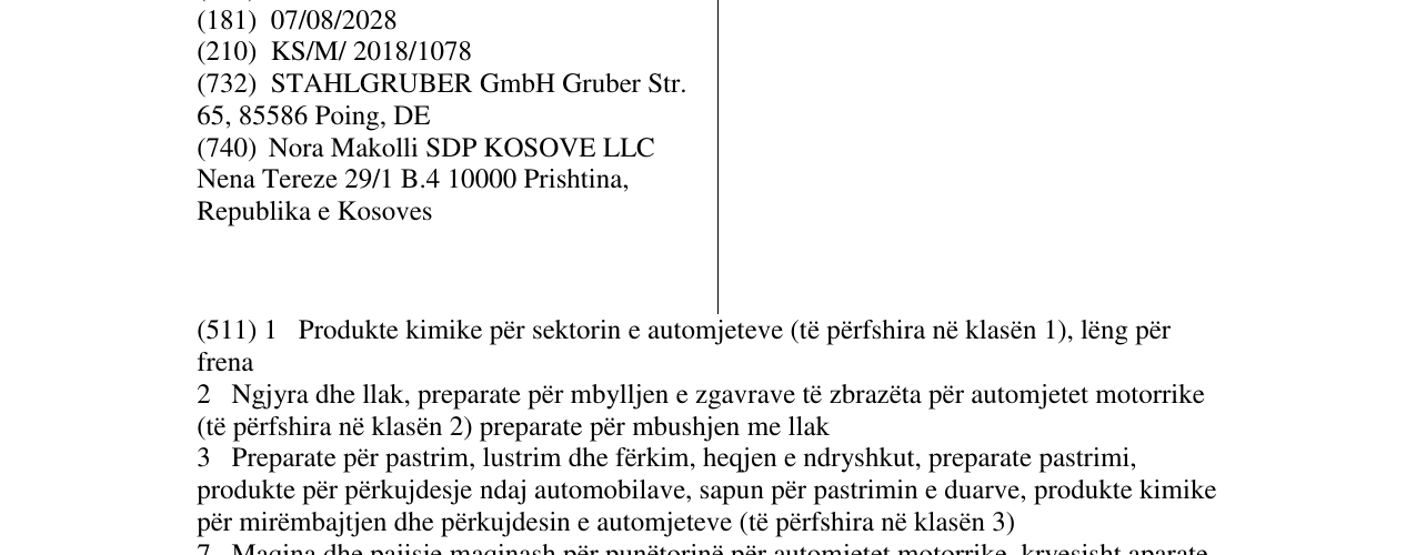 Zëri i markës STAHLGRUBER në buletin