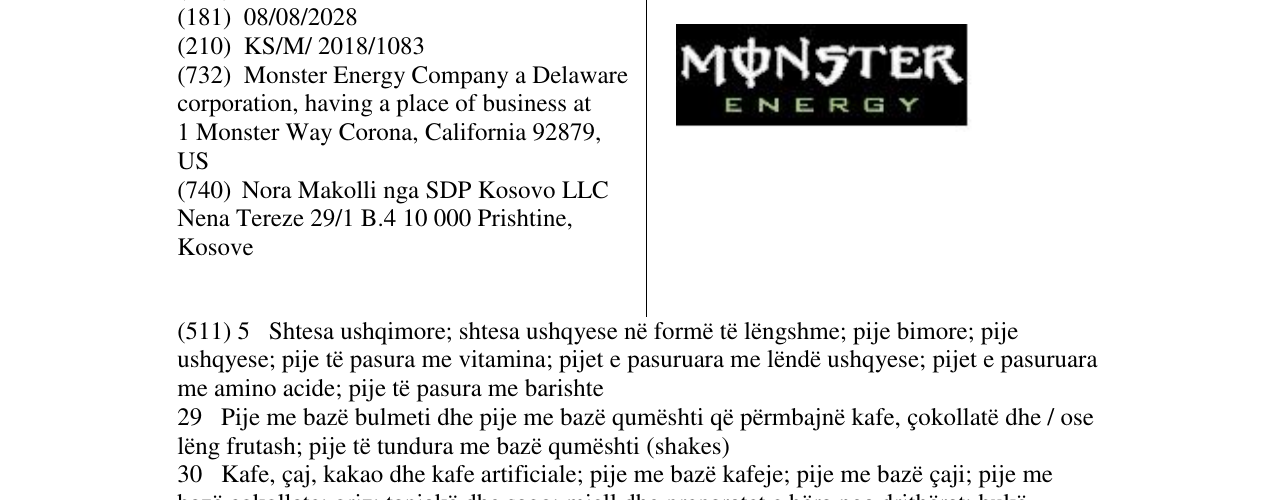 Zëri i markës MONSTER ENERGY në buletin