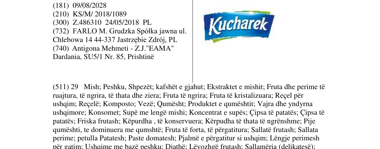 Zëri i markës Kucharek në buletin
