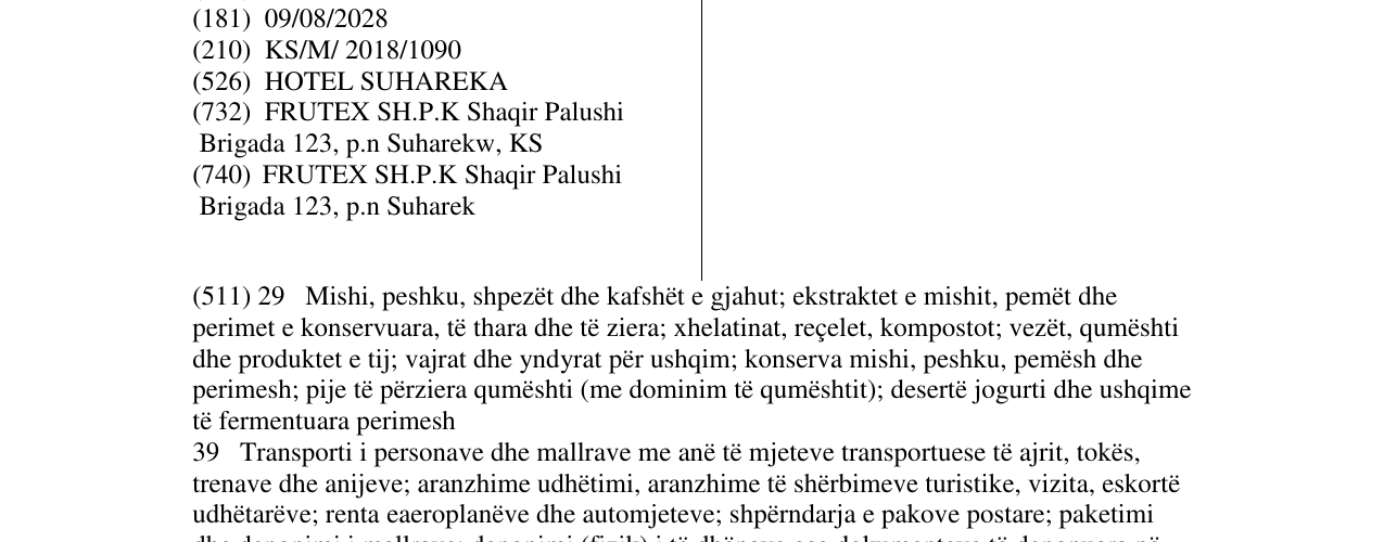 Zëri i markës HOTEL SUHAREKA në buletin