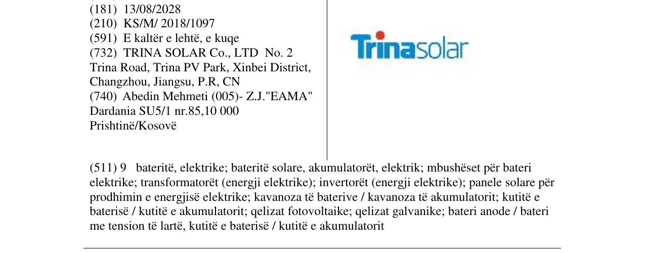 Zëri i markës Trinasolar në buletin