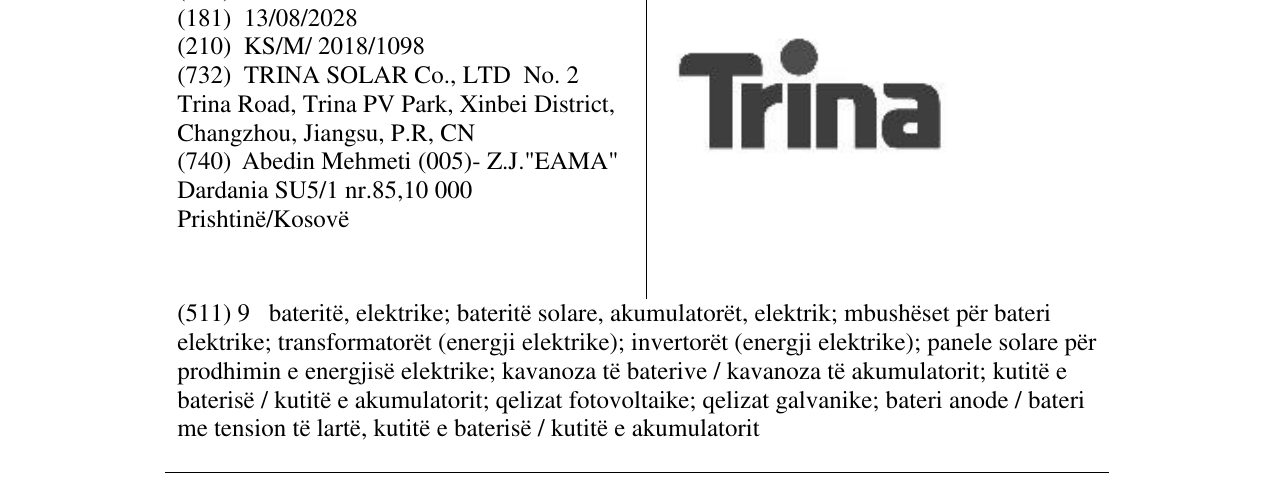 Zëri i markës Trina në buletin