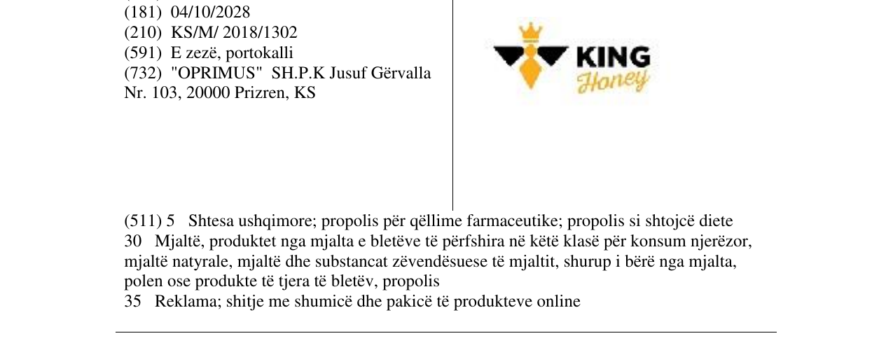 Zëri i markës KING Honey në buletin