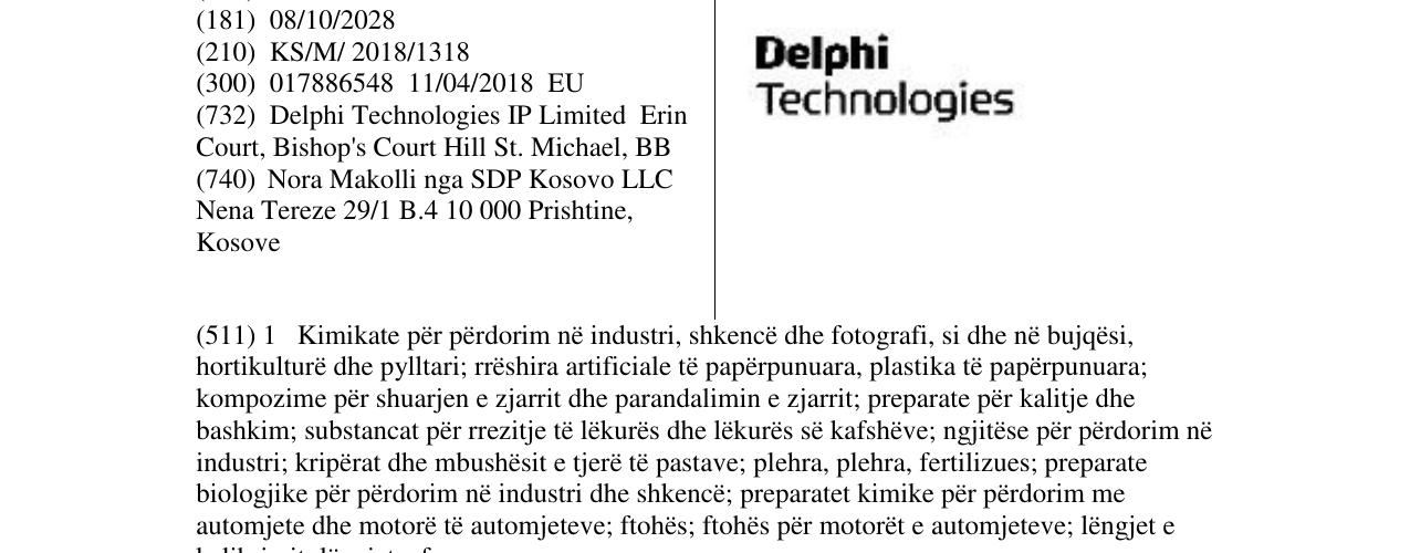 Zëri i markës Delphi Technologies në buletin