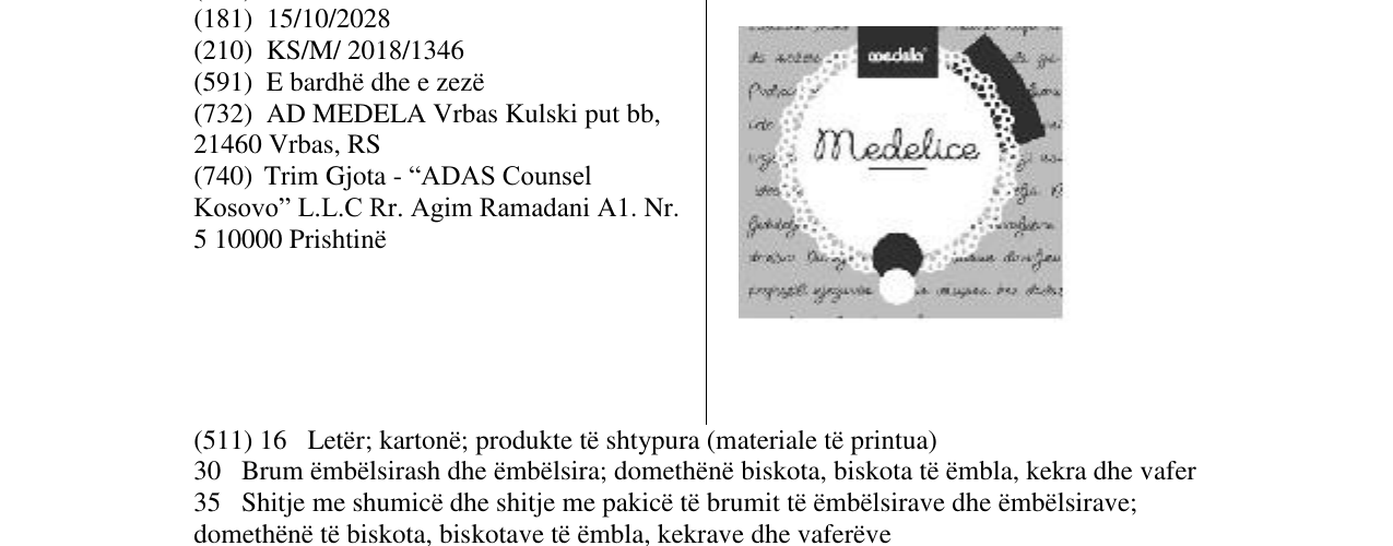 Zëri i markës Medelice në buletin