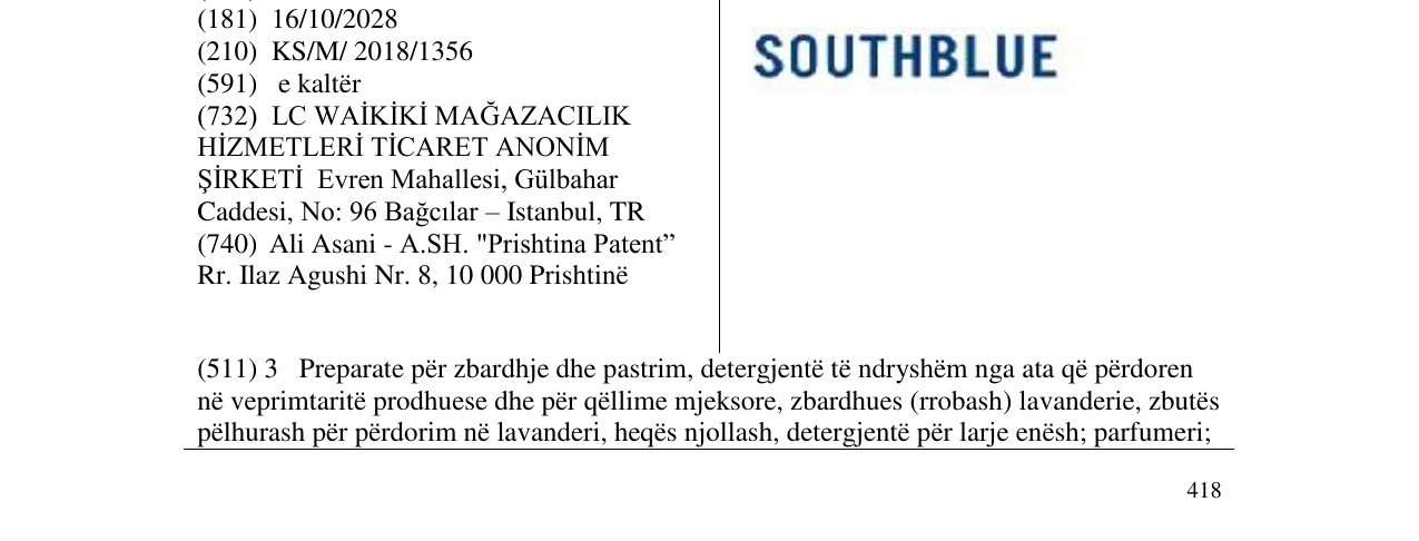Zëri i markës SOUTHBLUE në buletin