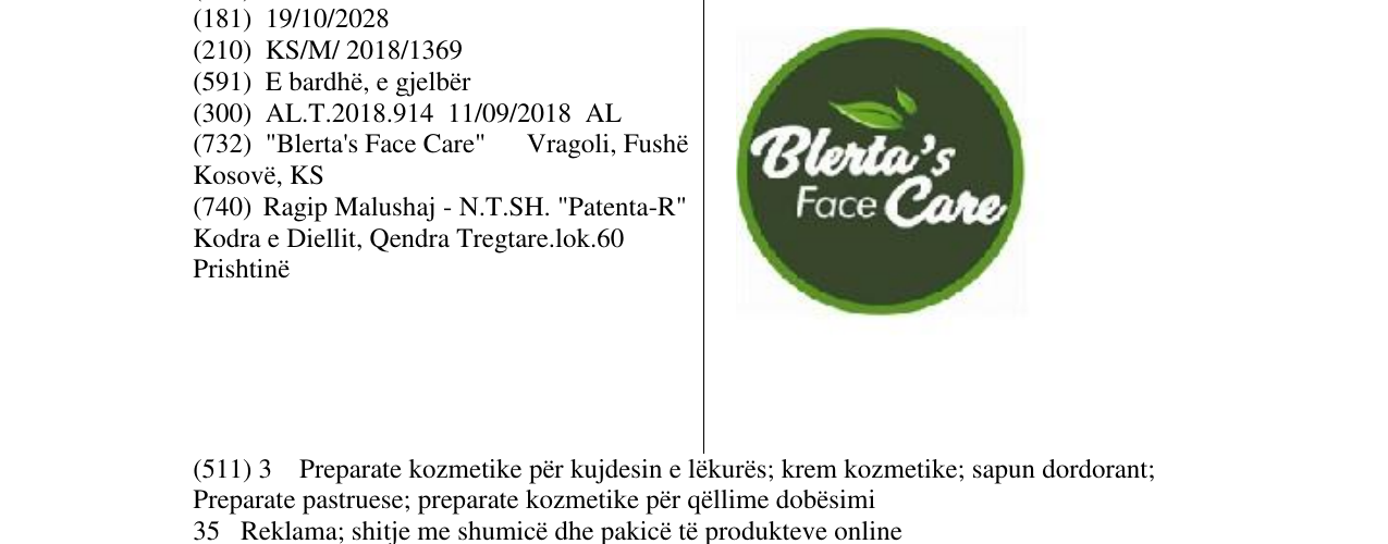 Zëri i markës Blerta's Face Care në buletin