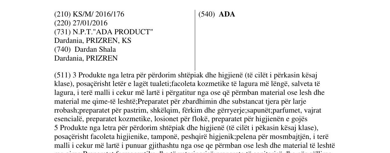 Zëri i markës ADA në buletin