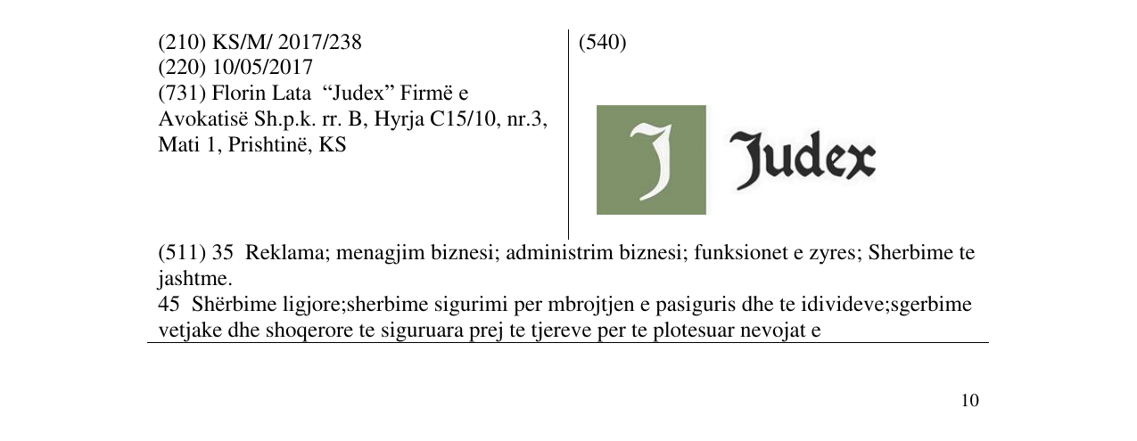 Zëri i markës Judex në buletin