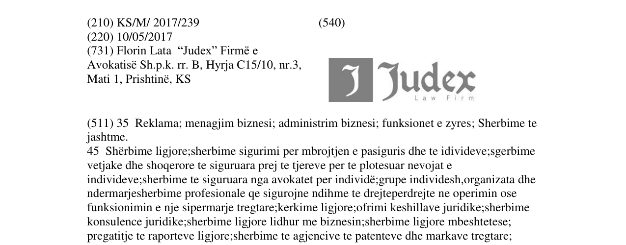 Zëri i markës Judex law Firm në buletin