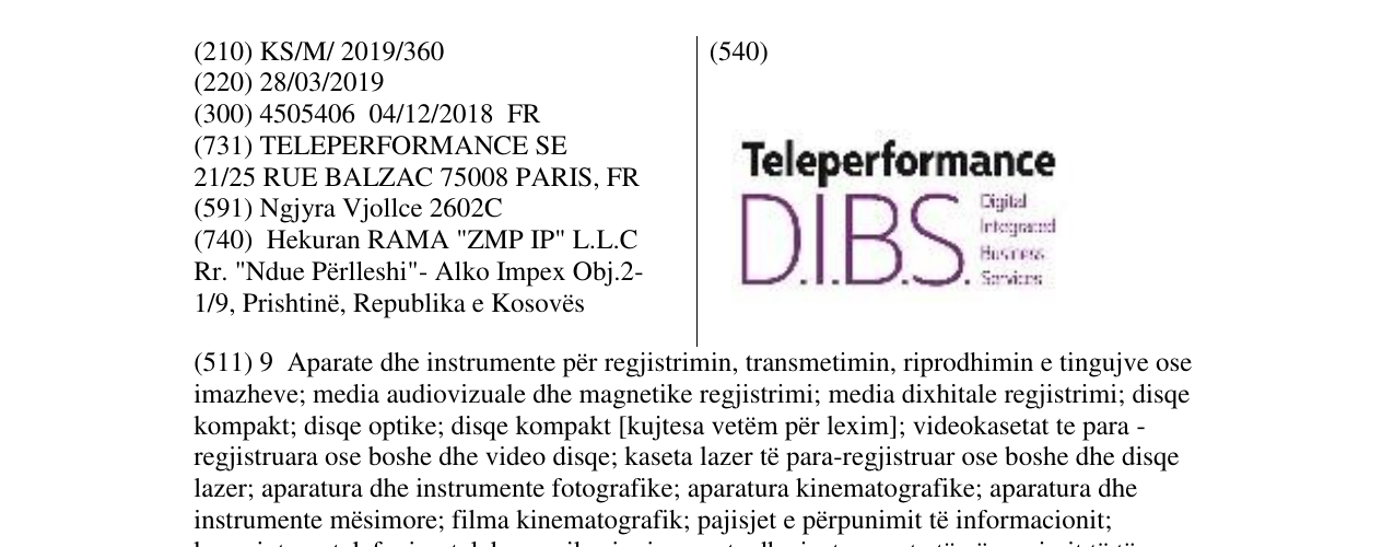 Zëri i markës Teleperfomance D.I.B.S. në buletin