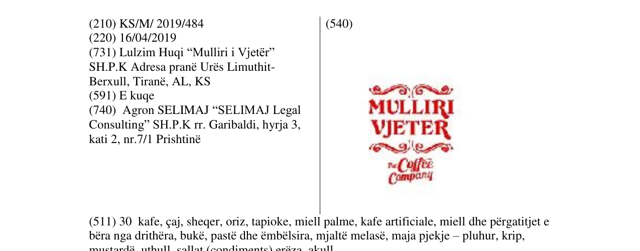 Zëri i markës MULLIRI VJETER në buletin