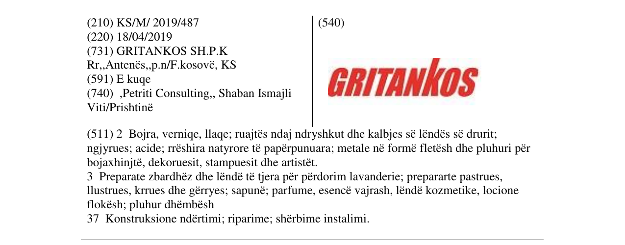 Zëri i markës GRITANKOS në buletin