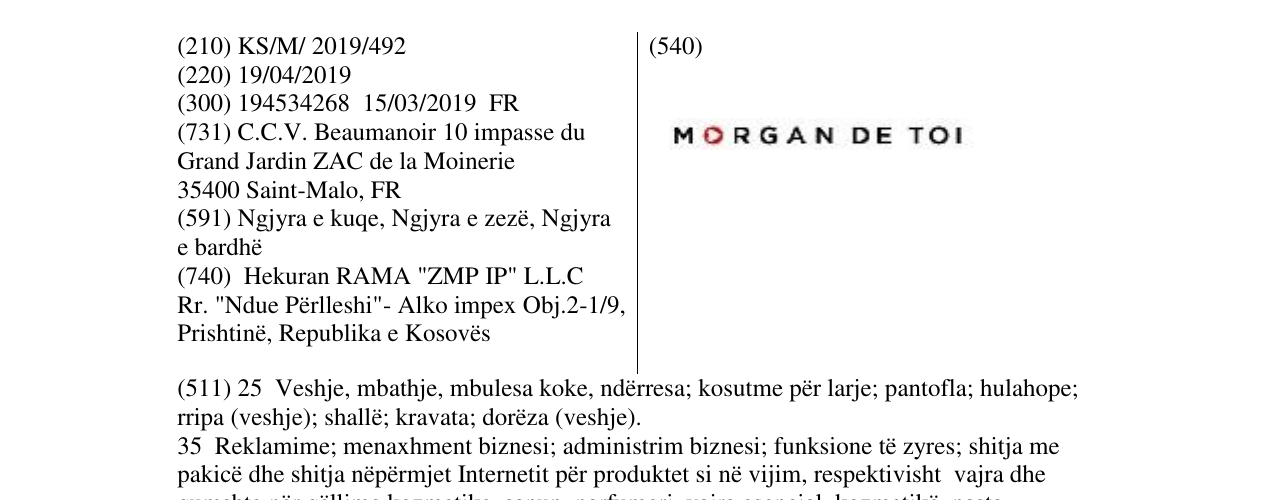 Zëri i markës MORGAN DE TOI në buletin