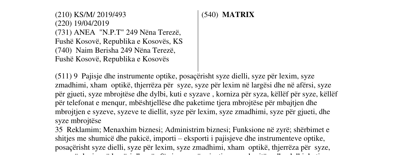 Zëri i markës MATRIX në buletin