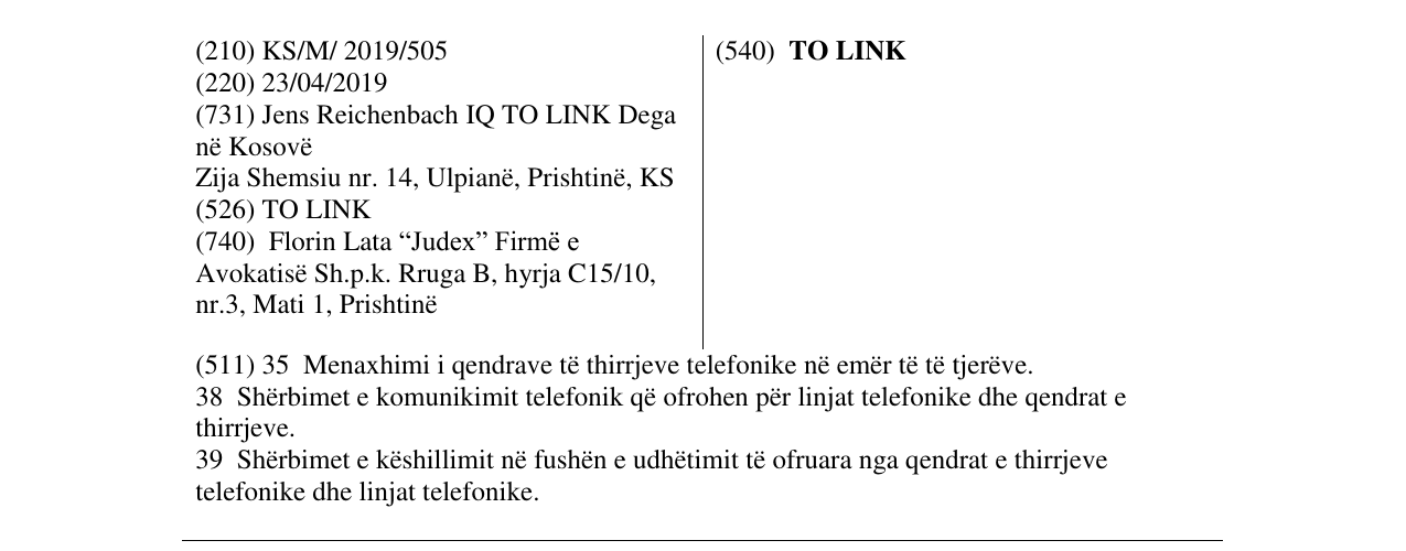 Zëri i markës TO LINK në buletin