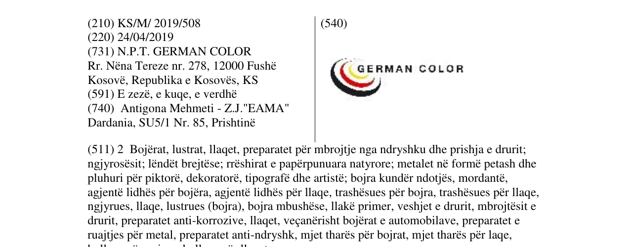 Zëri i markës GERMAN COLOR në buletin
