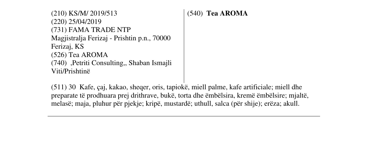 Zëri i markës Tea AROMA në buletin