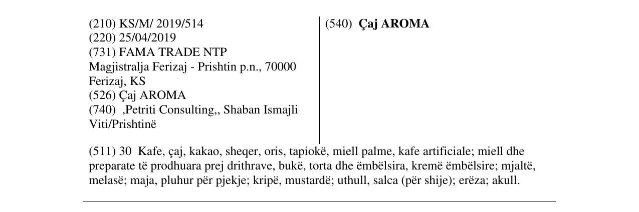 Zëri i markës Çaj AROMA në buletin