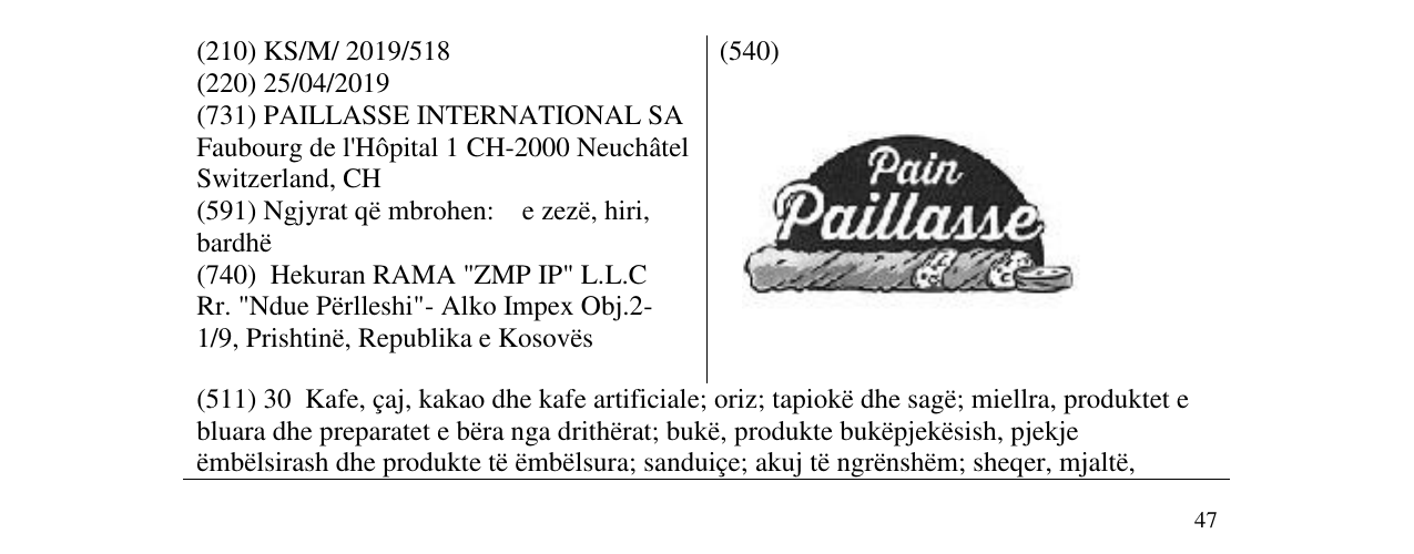 Zëri i markës Pain Paillasse në buletin