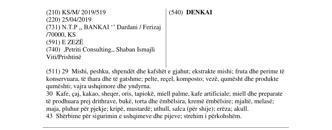 Zëri i markës DENKAI në buletin