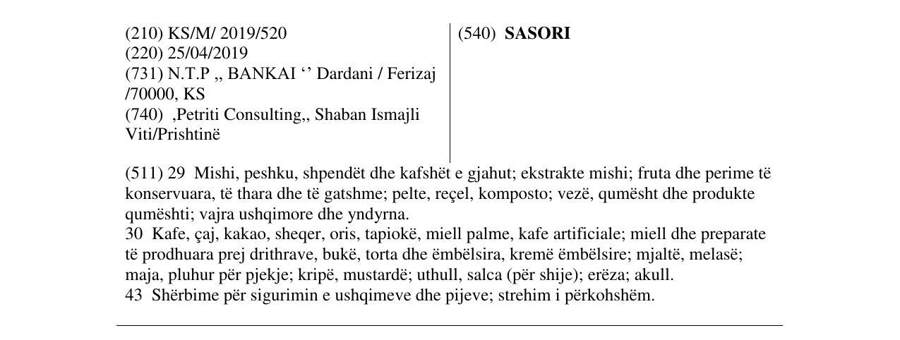 Zëri i markës SASORI në buletin