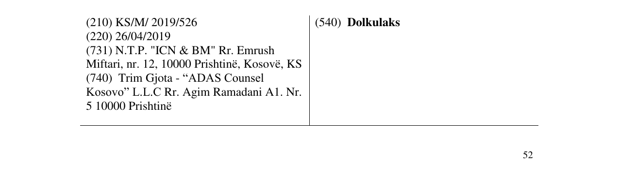 Zëri i markës Dolkulaks në buletin