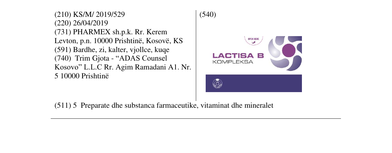 Zëri i markës LACTISA B në buletin