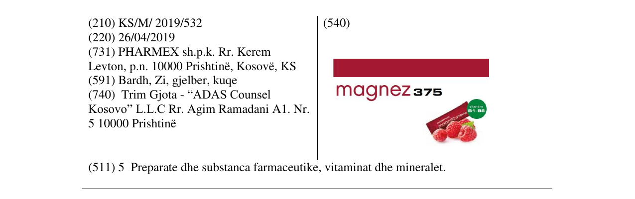 Zëri i markës magnez375 në buletin