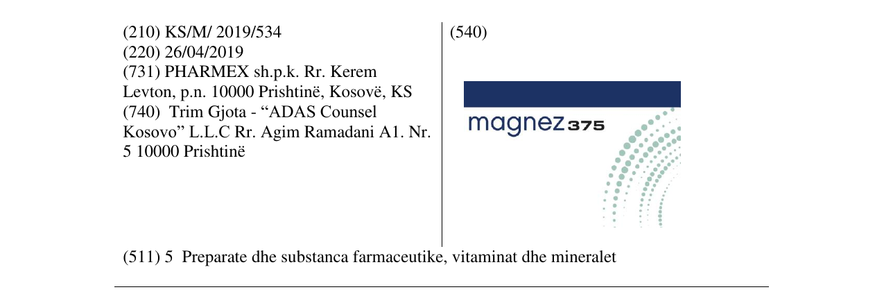Zëri i markës magnez 375 në buletin