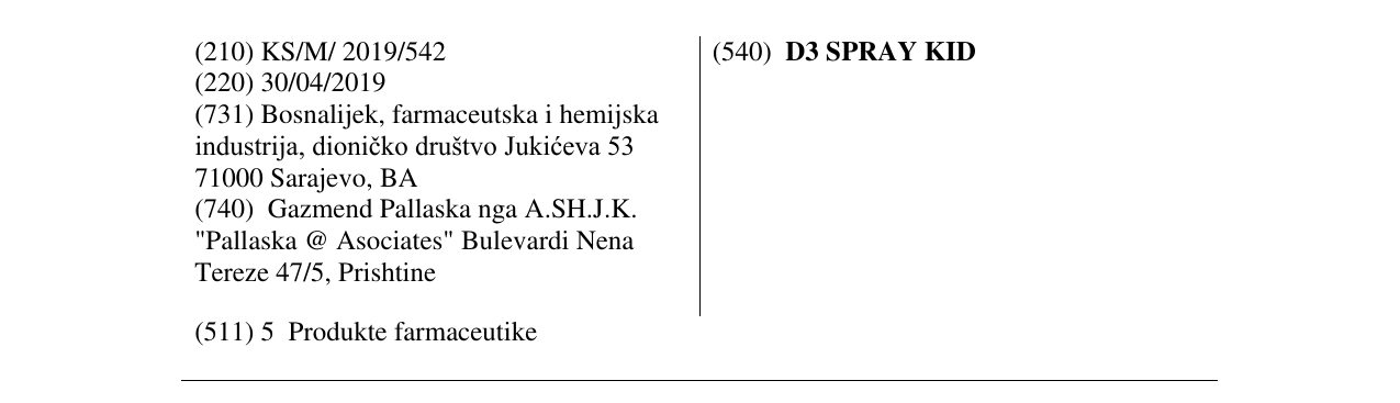 Zëri i markës D3 SPRAY KID në buletin