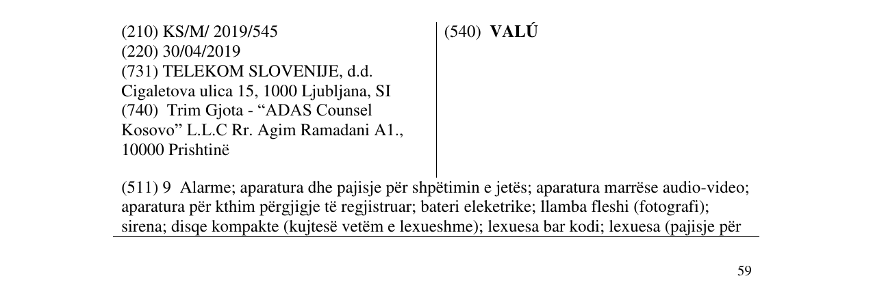 Zëri i markës VALÚ në buletin