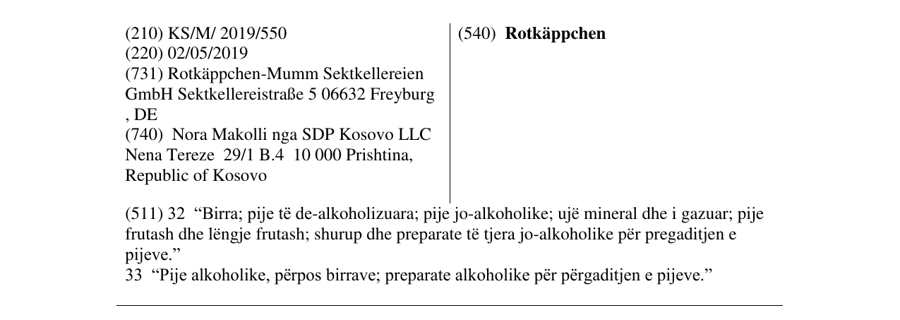 Zëri i markës Rotkäppchen në buletin