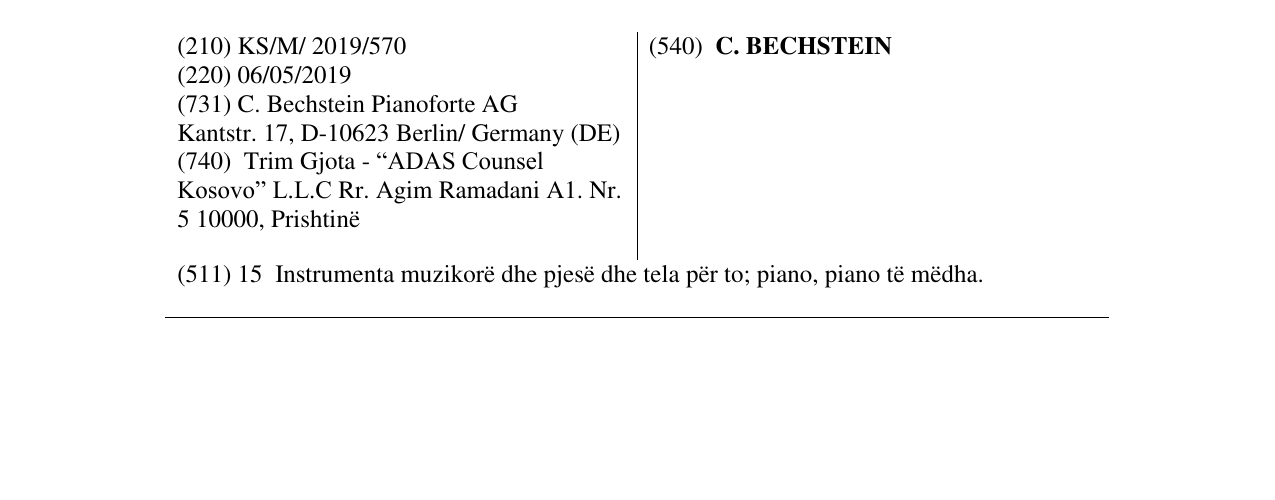 Zëri i markës C. BECHSTEIN në buletin