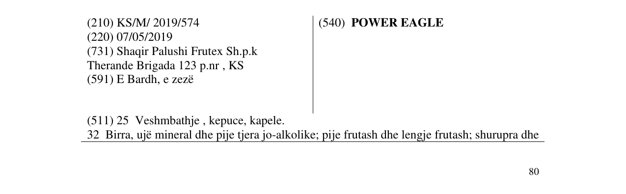 Zëri i markës POWER EAGLE në buletin