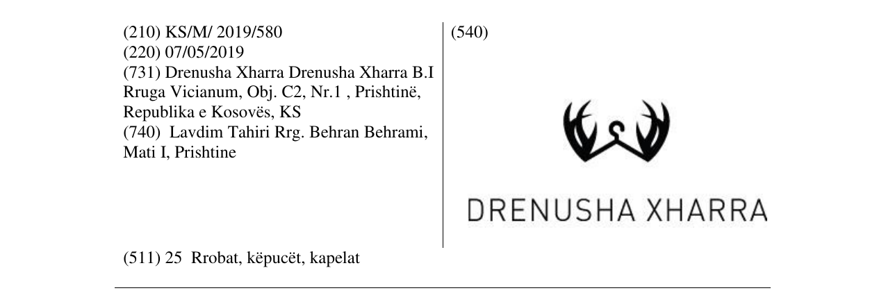 Zëri i markës DRENUSHA XHARRA në buletin