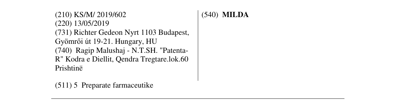 Zëri i markës MILDA në buletin