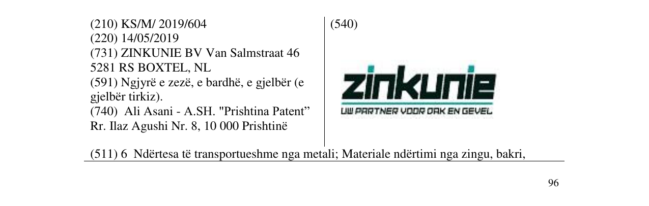 Zëri i markës ZINKUNIE në buletin