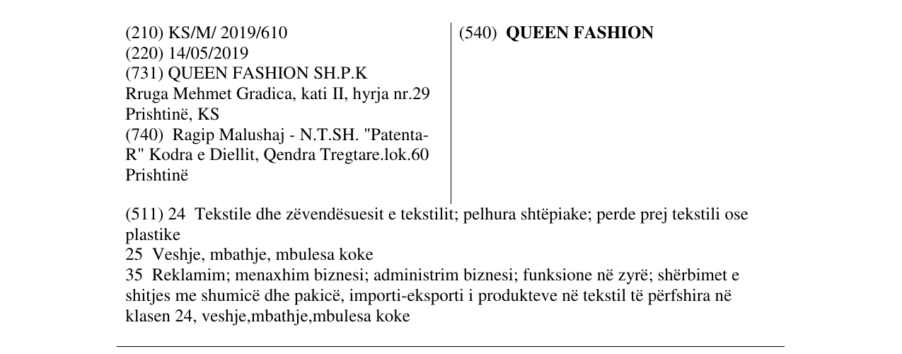 Zëri i markës QUEEN FASHION në buletin