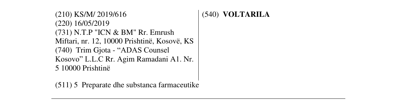 Zëri i markës VOLTARILA në buletin