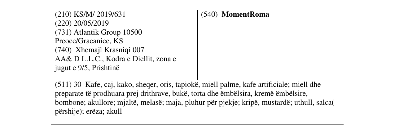 MomentRoma markasının bültendeki kaydı