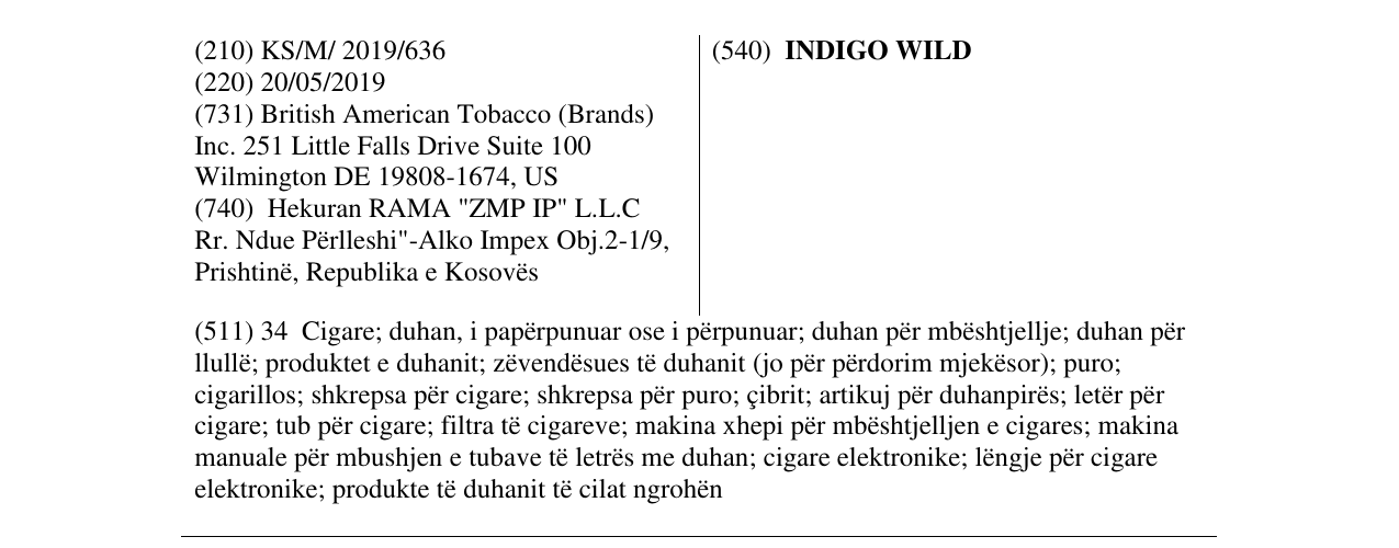 Zëri i markës INDIGO WILD në buletin