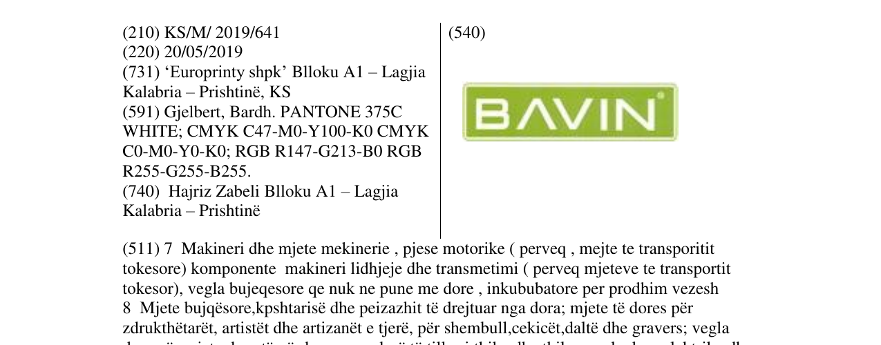 Zëri i markës BAVIN në buletin